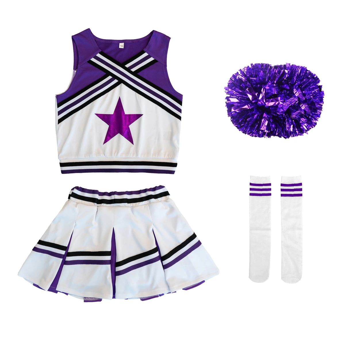 LOlanta 4Pcs Girls' Cheerleading Costumes with Socks Kids School Performance Cheerleader Outfit Halloween Fancy Dress Up 4-14Y