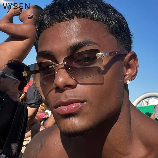 Fashion Rectangle Rimless Sunglasses Men 2026 Luxury Brand Designer Square Small Frame Sun Glasses Male Driving Eyewear Shades