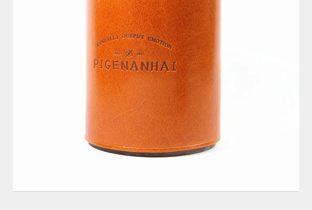 High End Handmade Genuine Leather Solid Wood Pen Holder Cowhide Office Stationery Storage Pen Holder Desk Organizer Holder