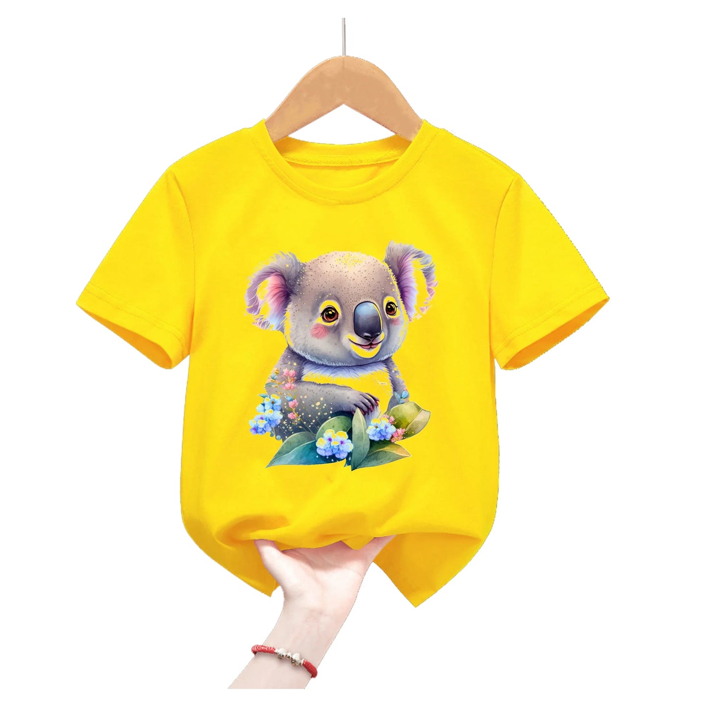 Lion King Animal Print Yellow T Shirt For Girls/Boys Summer Short Sleeve Tshirt Koala/Duck/Bee/Bunny/Dolphin Kids Clothes