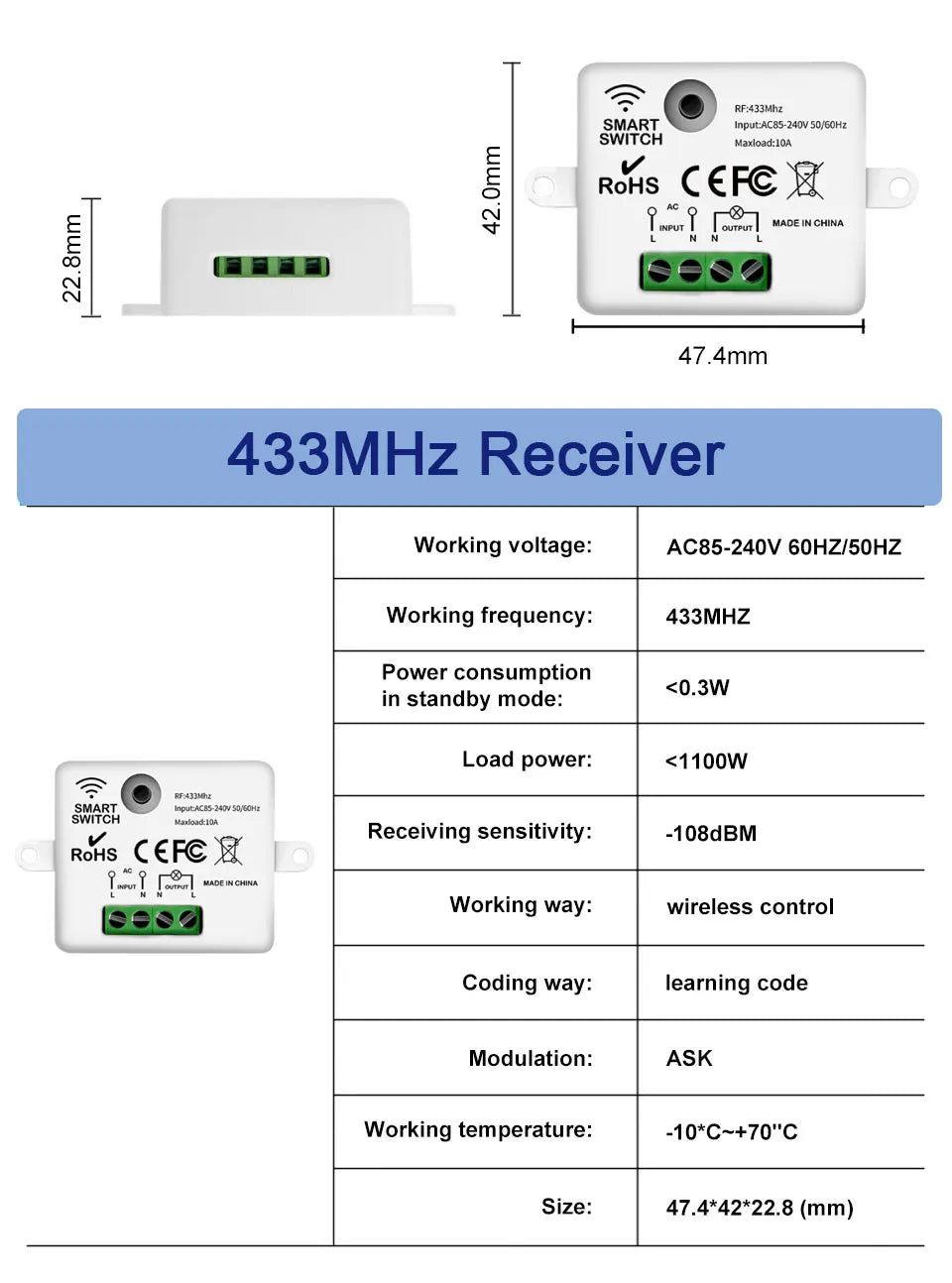 433MHz AC 110V 220V Wireless RF Remote Control Switch 1CH Relay Receiver With ON OFF Transmitter For Led Light Bulb DIY Control