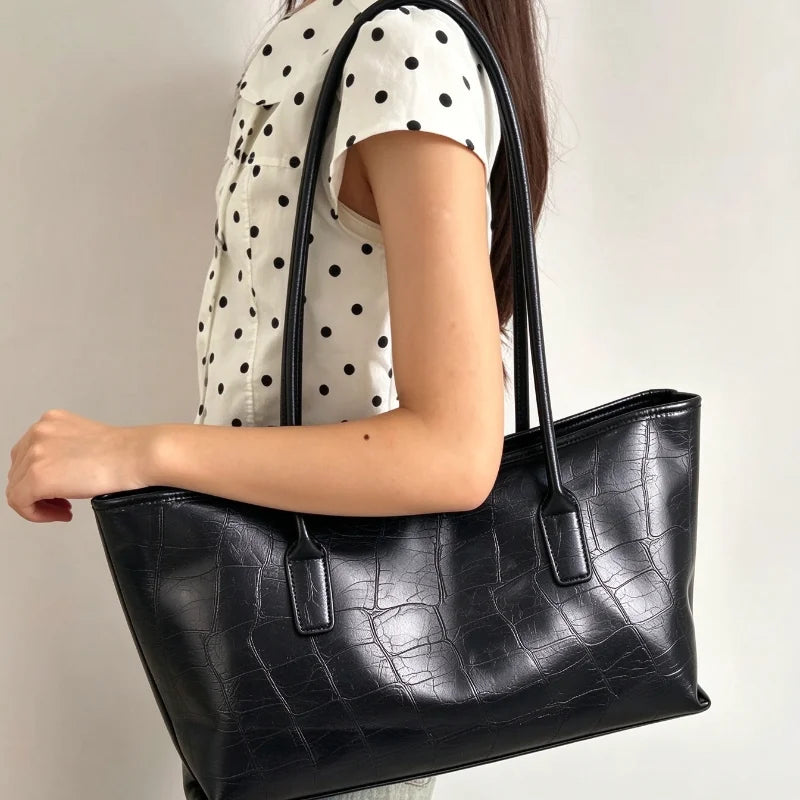 Luxury Vintage Crocodile-embossed Tote,women's Large-capacity Shoulder Handheld Bag,stylish Minimalist Casual Commuter Tote Bags