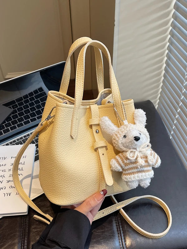 Fashionable Bucket Handbag Women's Shoulder Bag Spring Versatile Commuting Crossbody Bag Soft PU Leather Magnetic Buckle Closure