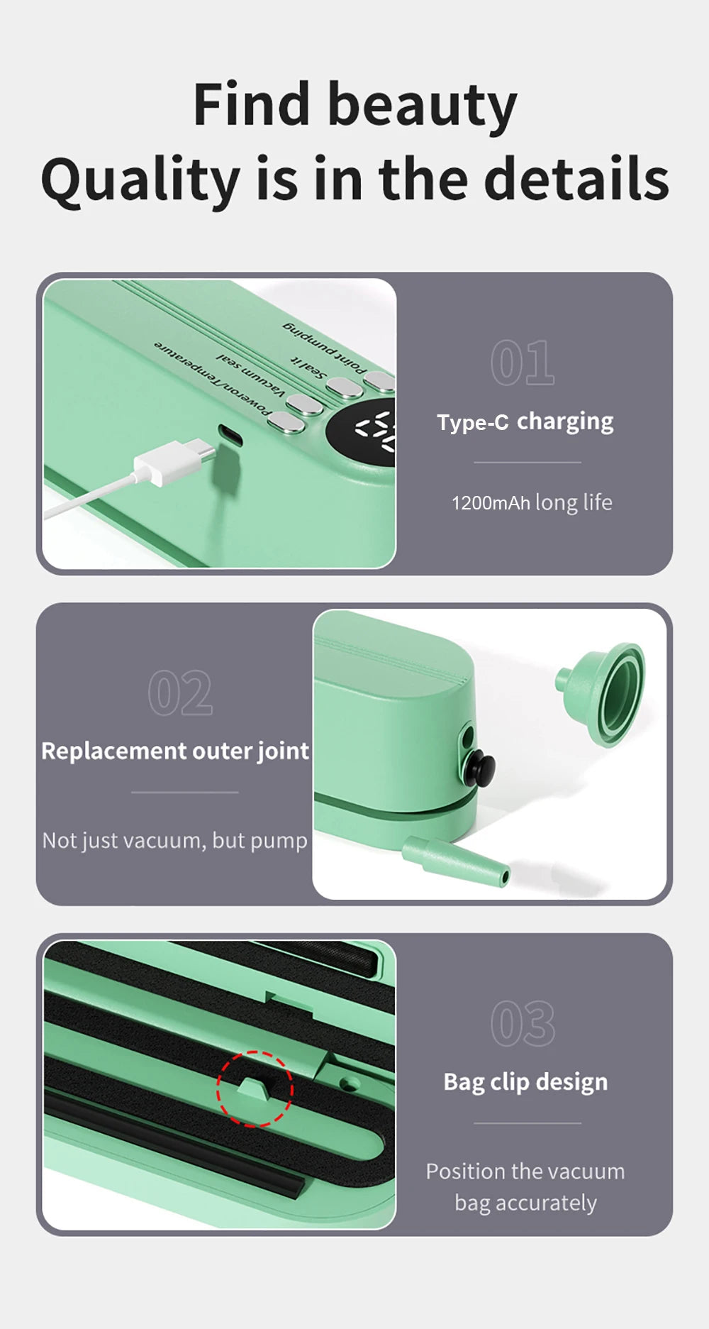 Vacuum Sealer Plastic Bags Packaging Machine USB Rechargeable Portable Mini Food Bag Sealing External Suction Heat Vacuum Sealer