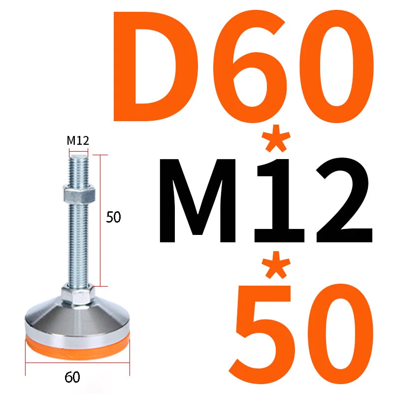 40 50 60 Heavy Metal Foot Cup/Fixed Foundation Screw/Adjustable Foot/Anti Slip Shock Absorber Support Foot M8 M10 M12 M14 M16