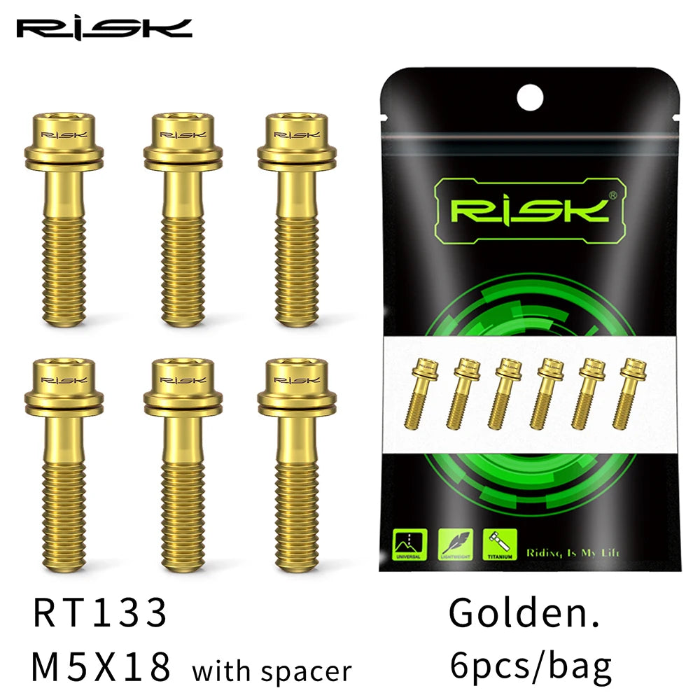 6pc RISK Ti Bolts With Washer M5x18/20mm Titanium Screw For MTB Road Bike Front Fork Bicycle Stem Fixed Bolt Cycling Accessories