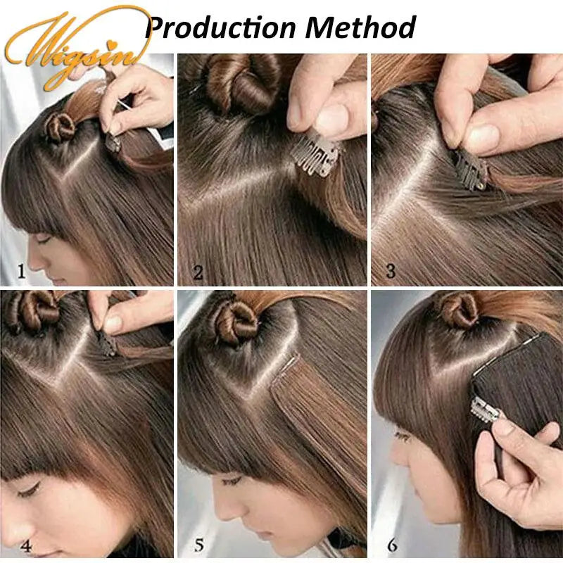 WIGSIN 6Pieces/Set Synthetic 24Inch Long Straight Hair Extension Silky Hairpiece for Women