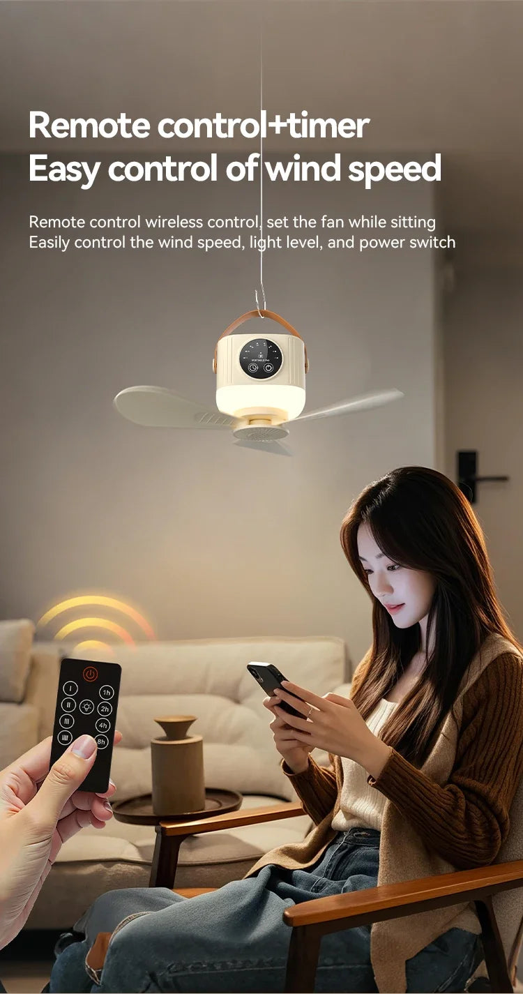 7200mAh Remote Control Timing USB Ceiling Fan 4 Gears Detachable Blade Portable Silent Cooling Outdoor Tripod Tent Camping Fan