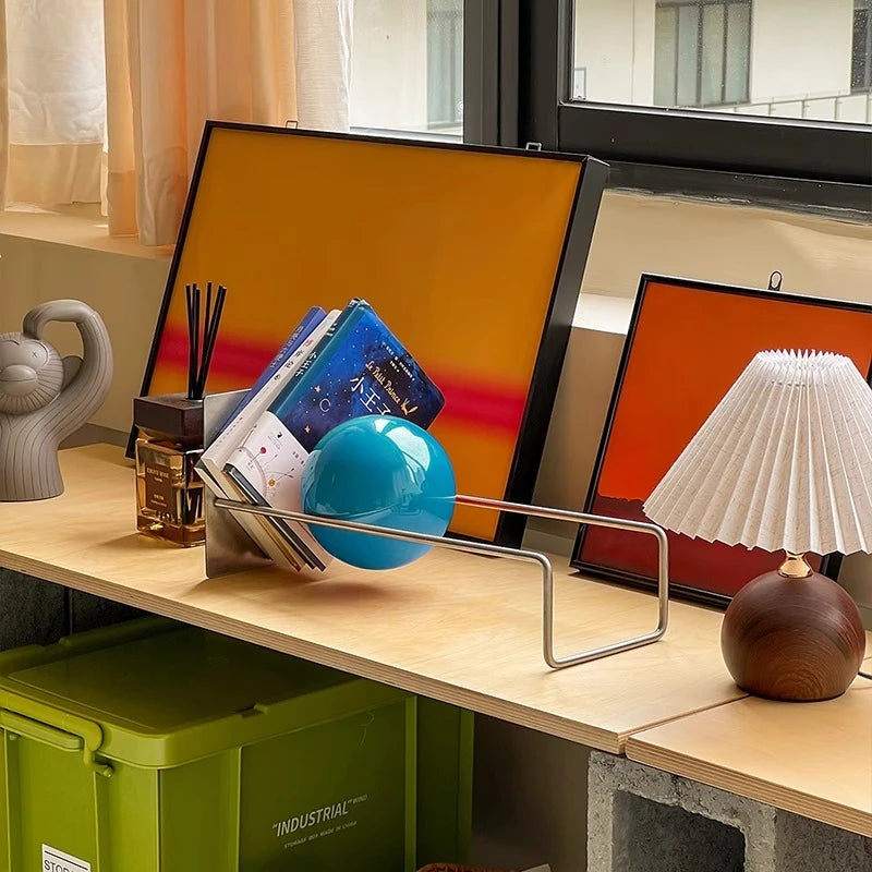 Bauhaus Creative Bookshelf Solid Wood Ball-Bearing Magazine Holder Mid-Century Modern Desk Organizer Artistic Home Display shelf