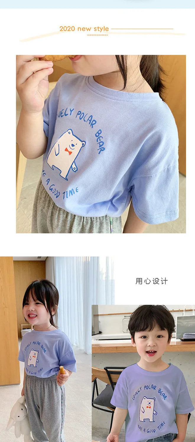 Baby Girls Boys Short Sleeved T-shirt Kids Cotton Top Tees Toddler Cartoon Print Shirts Summer Children's Clothing Korean Style