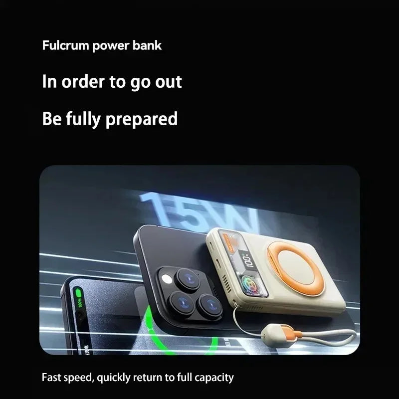 Lenovo10000mAh Magnetic Power Bank Portable Wireless Charger With Cable Fast Charging External Battery Stand For iPhone Xiaomi