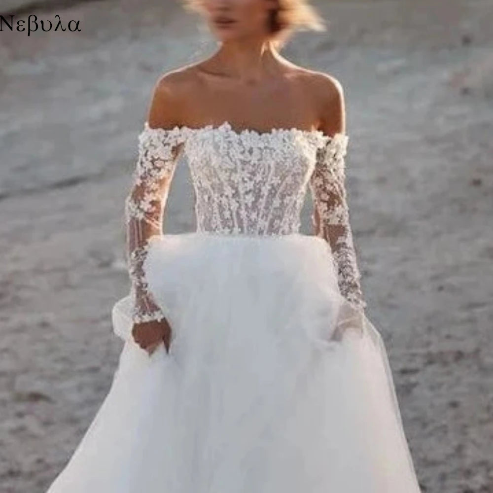 Customized Elegant Formal Exquisite Luxury  Dreamy Wedding Dress White Tulle Applique Wedding Party Ball Gown Sleeveless Dress