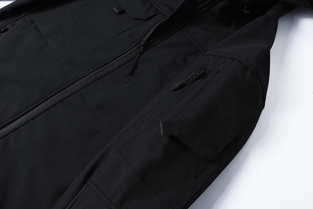 Men's hooded tactical jacket for autumn and winter outdoor windproof waterproof warm hiking camping and fishing durable jacket