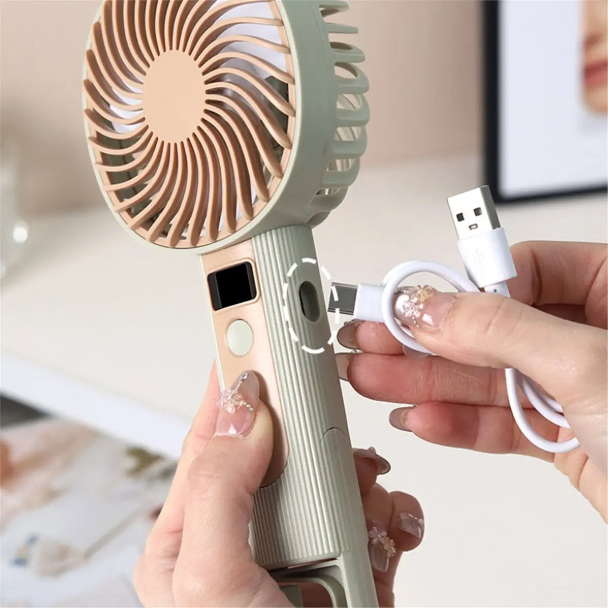 YCOC-Standing Fan Bladeless Electric Handheld Fans Portable Hand Fan USB Rechargeable Fan Fan Green