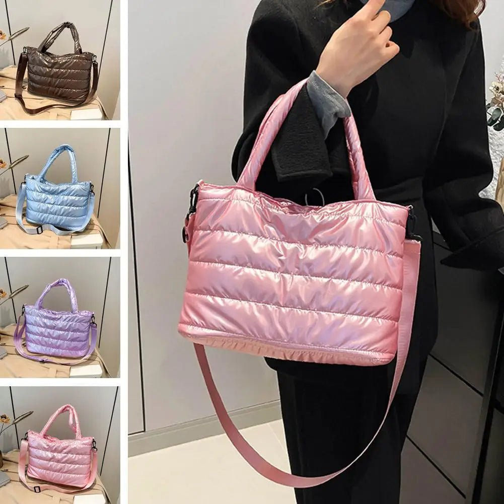 Large Tote Padded Handbags Designer Quilted Women Shoulder Bags Luxury Nylon Down Cotton Crossbody Bag Winter Tote Big