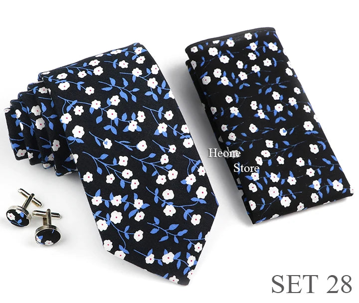 Hot Sell 3PC Chic Elegant Floral Tie Set Pocket Square Cufflinks For Men Women Wedding Party Dinner Suit Tuxedo Accessory Gift