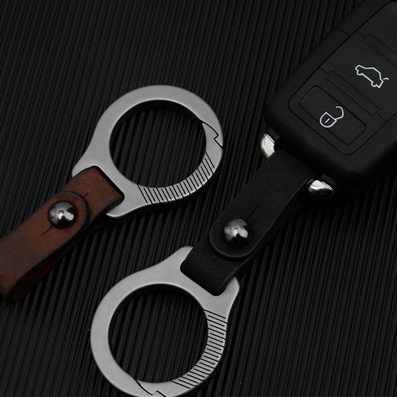 Titanium Alloy Cowhide Leather Keychain Waist Belt Buckle Carabiner Car Key Holder High-end Gifts For Men Women