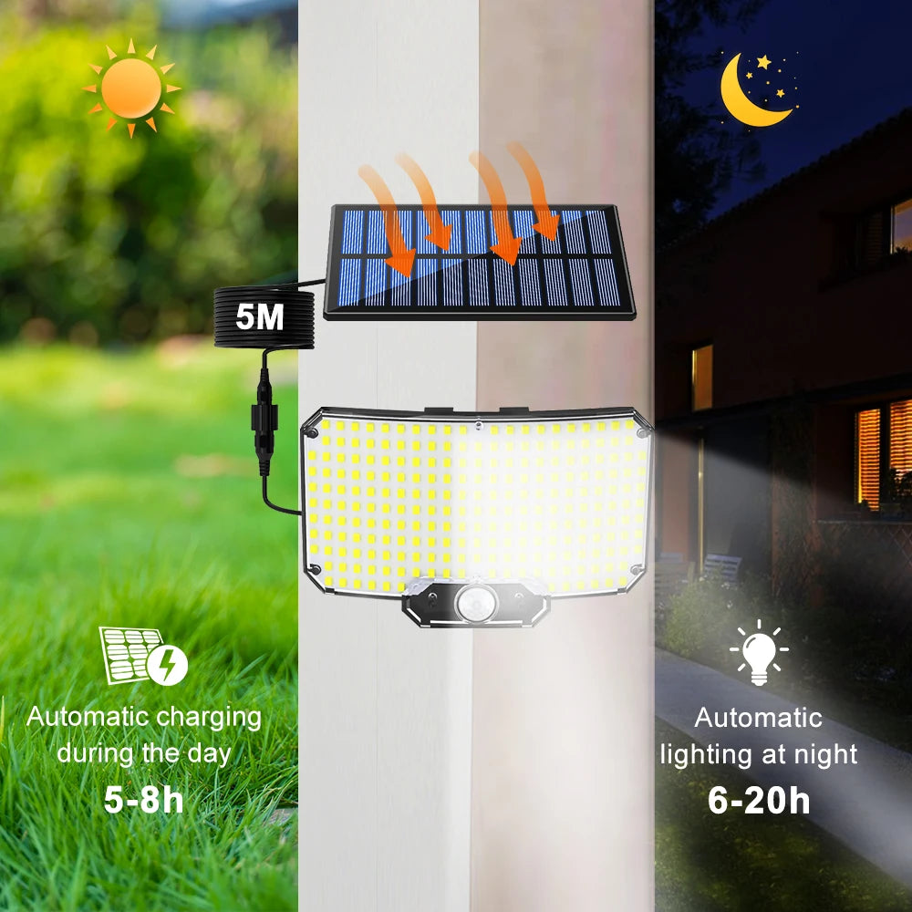 254/243LED Outdoor Solar Lights Garden Solar Powered Security Light Flood Light Motion Sensor 3 Mode Waterproof Garden Shed Yard
