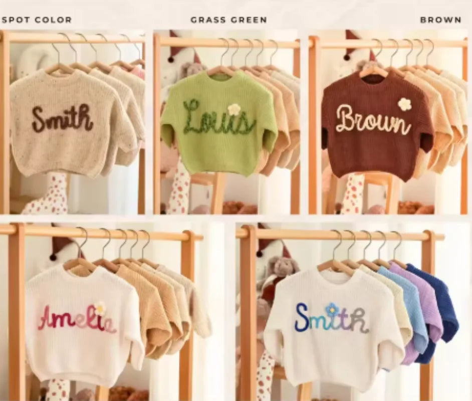 Custom Sweater Crewneck Pullovers For Kids Embroidered Exquisite Design Baby Shower Gift Personalized Unique Name By Hand-made