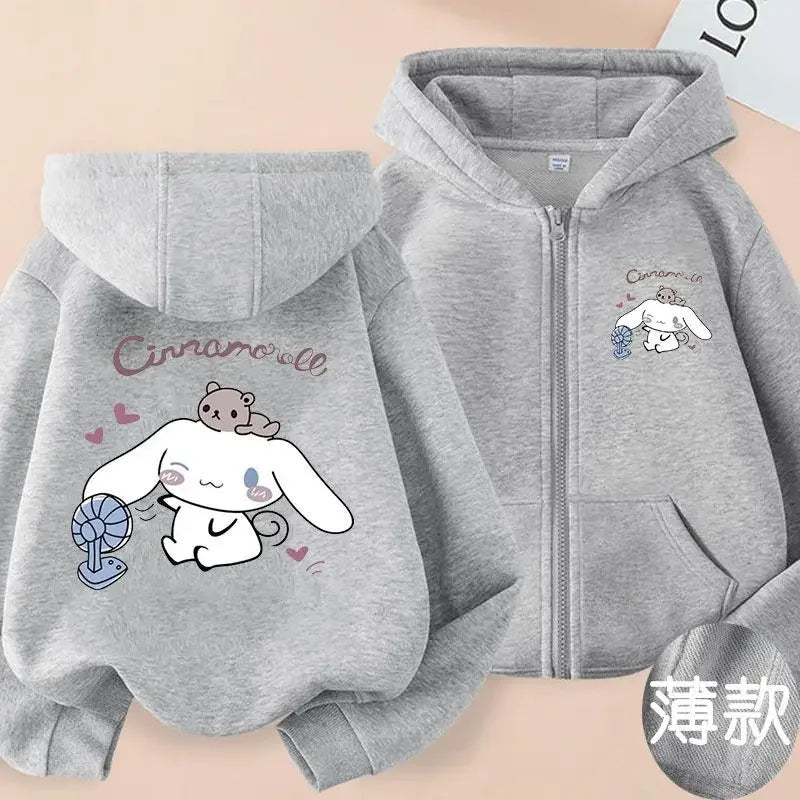 Children Clothing Girls Sanrio Cinnamoroll Cardigan Zip Jacket Cardigan  Cartoon Parenting Clothing  Kids Zipper Hooded Sweater