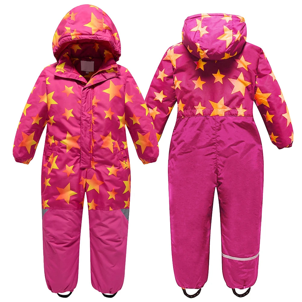 Children's Warm Snowboarding Wear,Winter Boys Girls Jumpsuit,Kids Ski Suits,One-piece Hooded Waterproof Windproof Outdoor -20℃