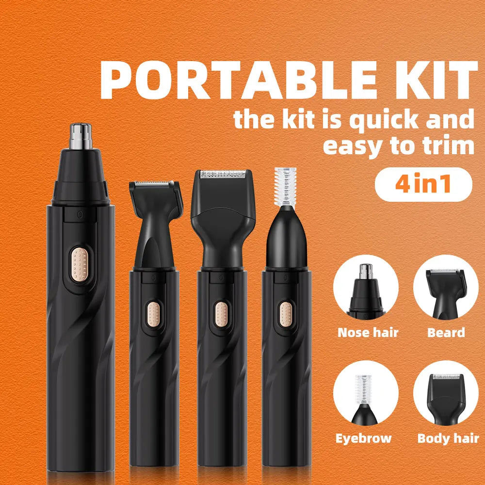 1 rechargeable ear and nose hair clipper kit - USB charging, 4 interchangeable heads, men's and women's portable design