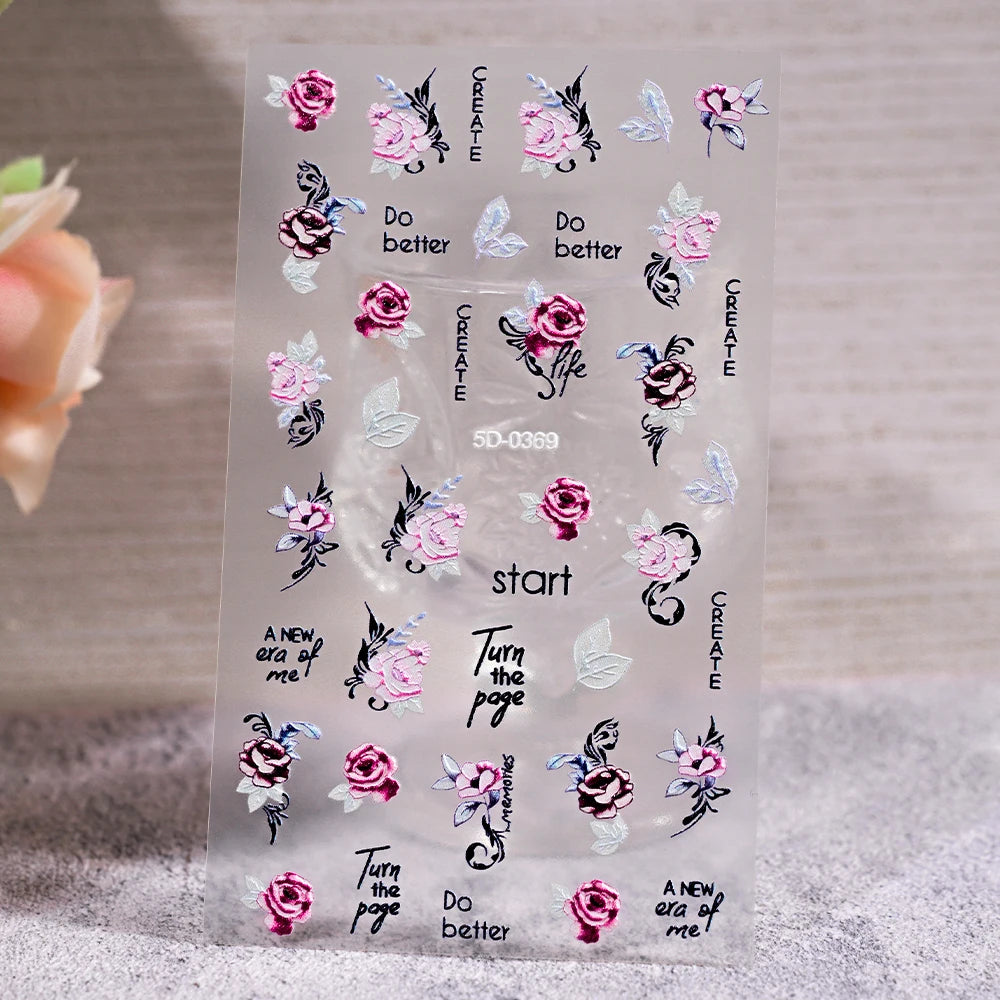 1Pc 3D Lavendar Flowers Stickers for Nails Spring Sakura Floral Leaves Self-Adhesive Sliders Decals Art Manicure for Decoration