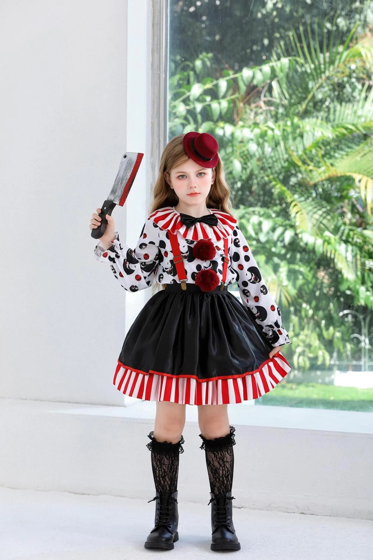 Halloween Cosplay Costumes Horror Clown Dresses Pants Headwear Clothes Sets Carnival Theme Party Role Playing Outfits for Girls