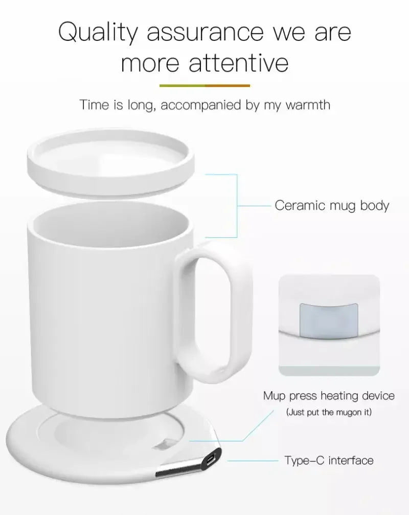 Smart Mug Warmer Wireless Heated Coffee Cup 55℃ Thermostatic Mug with phone Wireless Charger For Home Office Desk Gift
