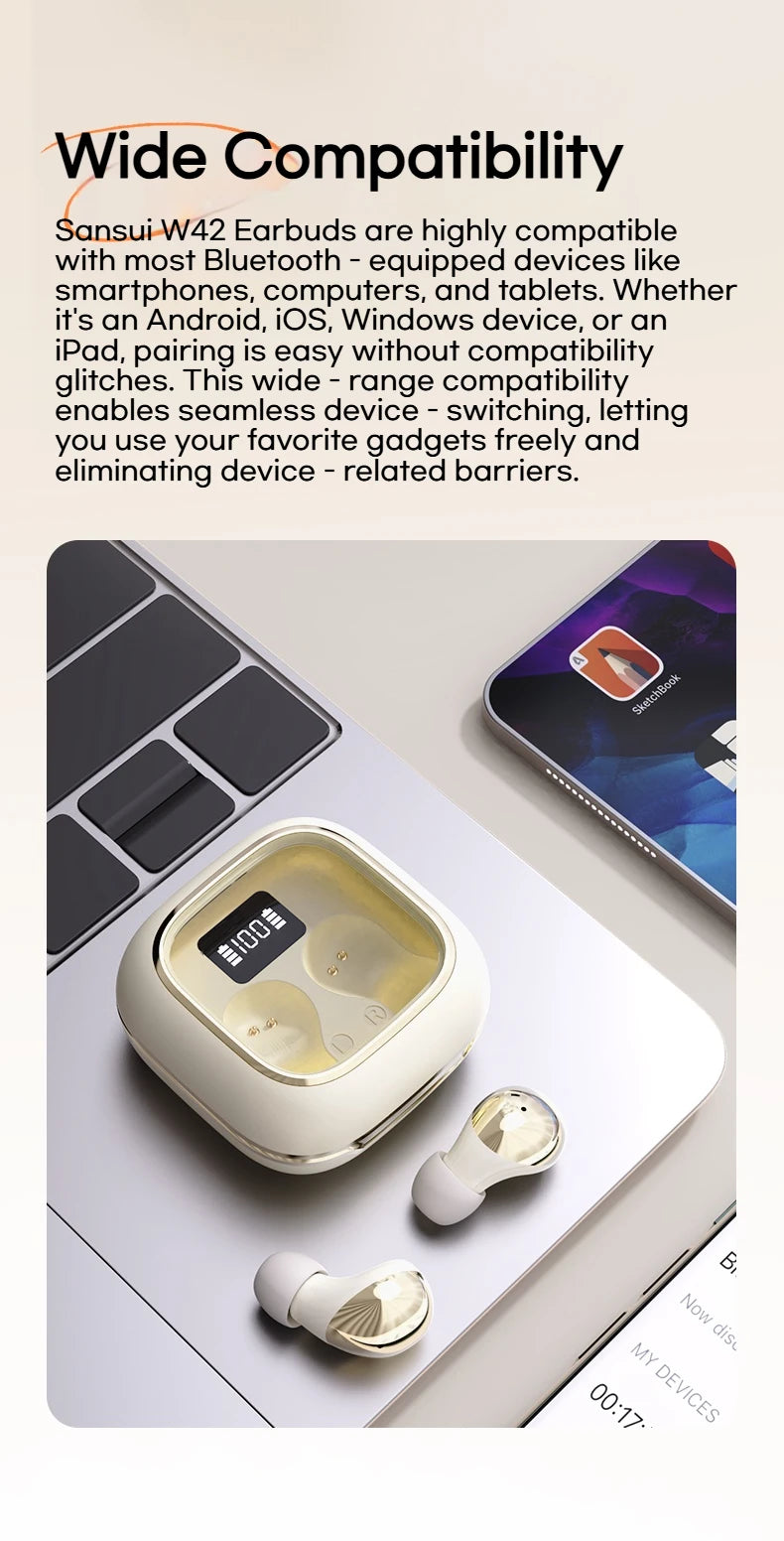 Sansui W42 Sleeping Earphones Wireless Bluetooth TWS Earbuds Invisible in-Ear Bluetooth 5.4 Headsets Physical Noise Reduction