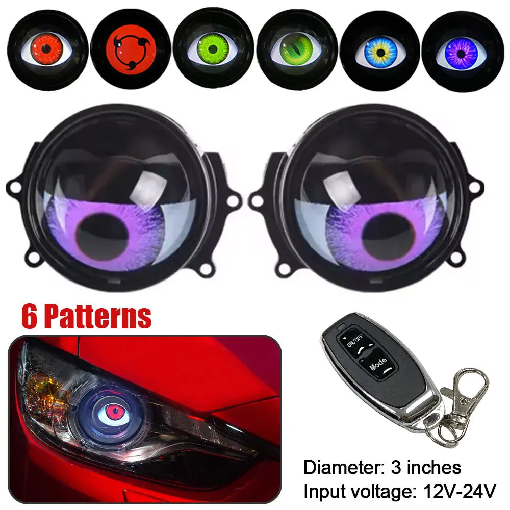 1Pair Car Dynamic Devil Eyes Lens Lights 12-36V Demon 3inch Red Eye ABS Waterpoof Headlight Assembly Auto Retrofit Accessories