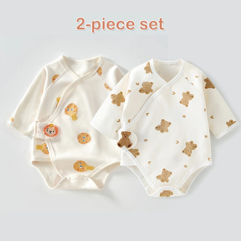 Ircomll 2 pcs Spring and Autumn Newborn Bodysuit Cotton Long Seeve Clothes Infant Clothing Pajamas Overalls for Girls&Boys 0-6M
