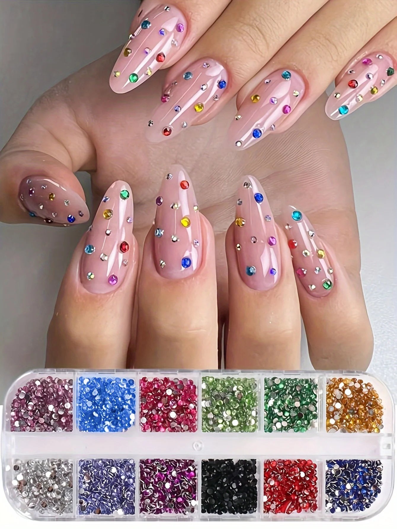 12 Grid Shimmering Crystal Nail Art Rhinestones - Flatback Gemstones for Versatile Decoration - Adorns Nails Shoes Makeup Bags
