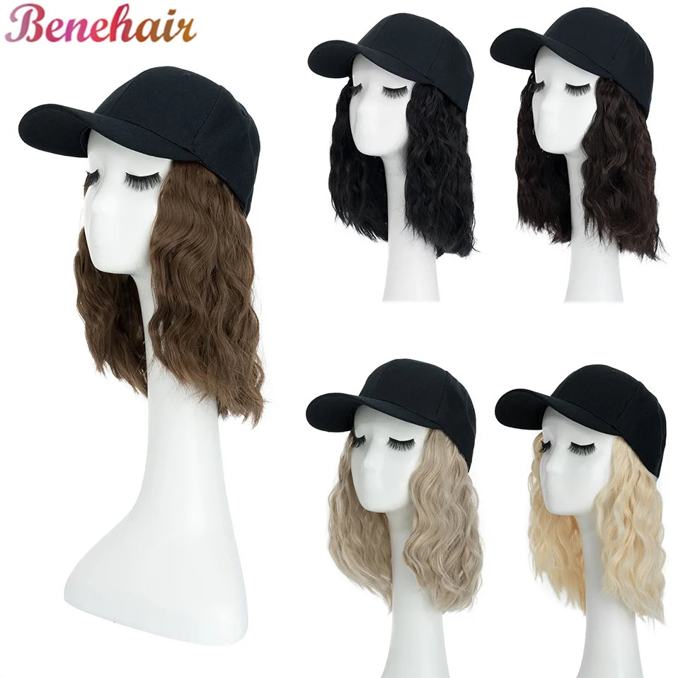 Hat Wig for Women 8''16''Wave Baseball Cap Wig with Curly Hair Extensions Wig Synthetic Wave Wig Hat Adjustable Baseball Hat Wig