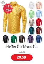 Hi-Tie Pure Black Silk Mens Shirts Plain Smooth Long Sleeve Formal Dress Blouse for Male Wedding Business Events Oversized Gift