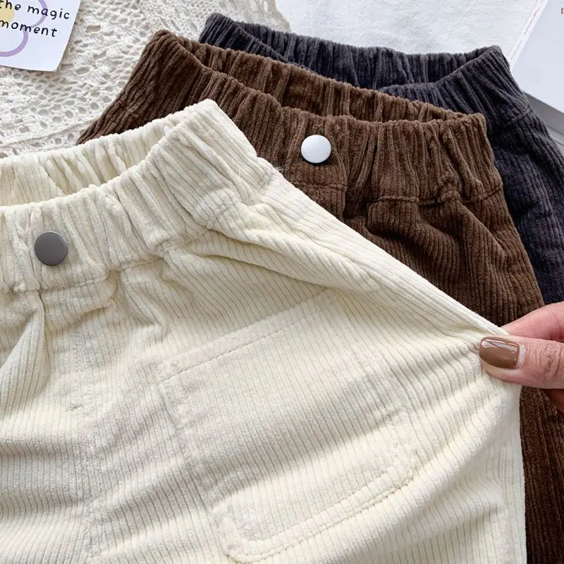 Boy Korean Children's Clothing Spring Fall Kids Trousers Corduroy Boys Pants Solid Pants Baby Girls Outfit Clothes for Teenagers