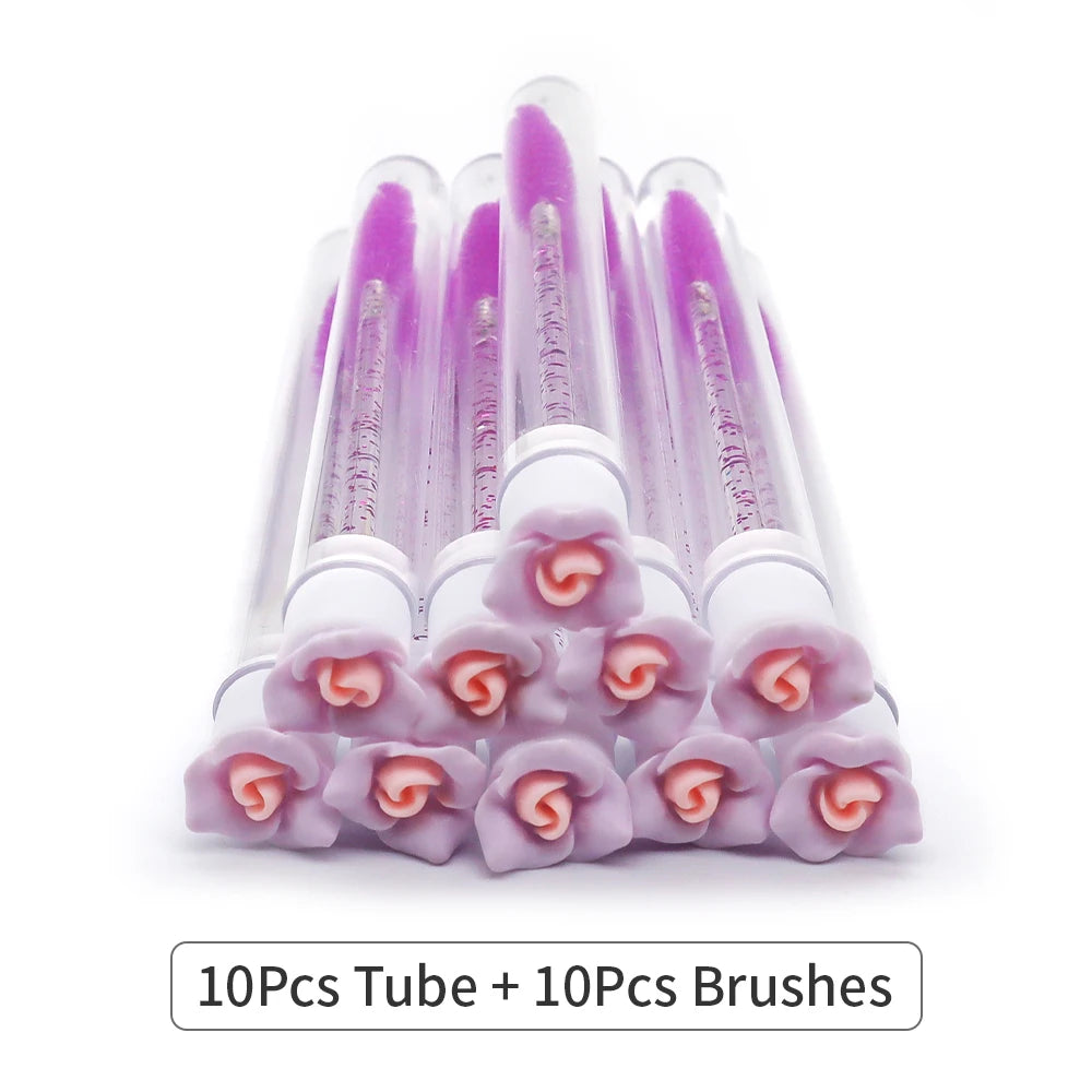 10/50Pcs Flower Eyelash Brush Tube Disposable Mascara Wands Tube Reusable Lash Spoolies Brush Dust-proof Cleaner Storage Tubes