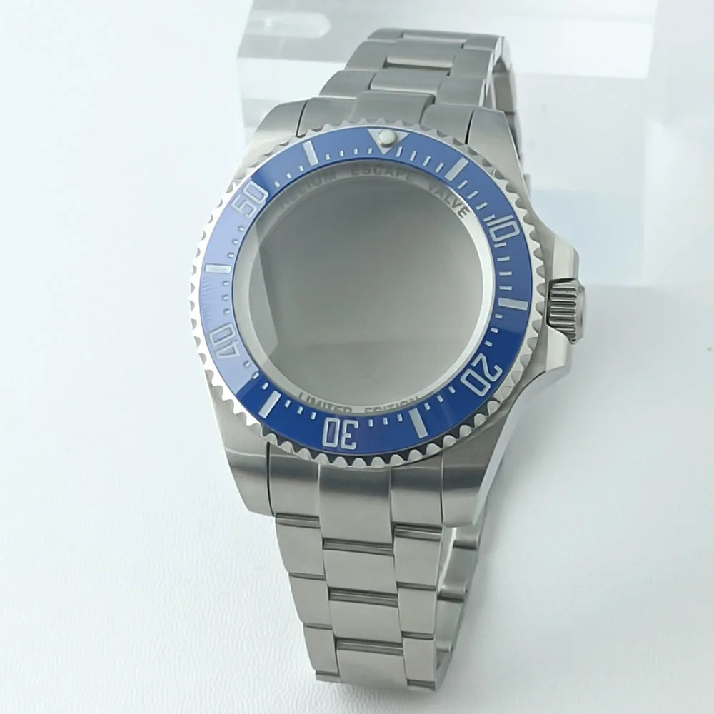 44MM Ceramic Bezel Case Silver SEA Big DEEP Homage Sapphire Crystal Watch Case Stainless 21MM Watch Strap Fit NH35 NH36 Movement