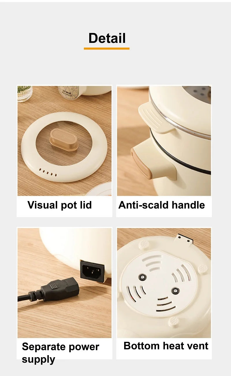 2.5L Home Multifunctional Electric Saute Pot Smart Non-stick With Steamer Rice Cooker Large Capacity Electric Hot Pot 220V