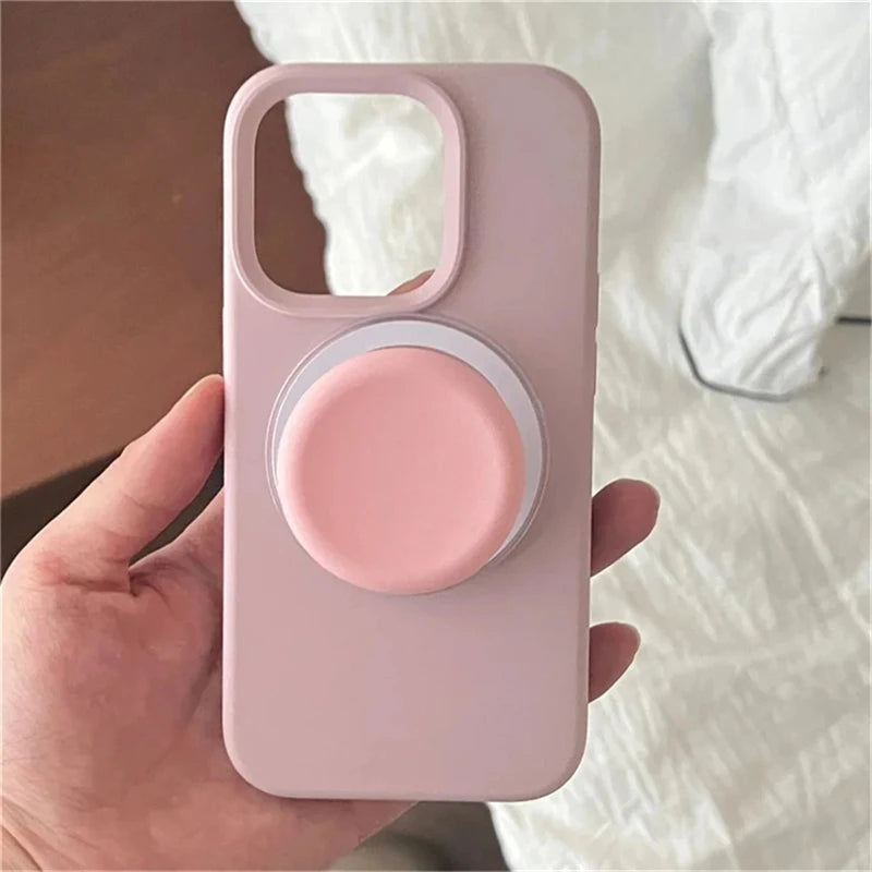 Korean Cute Solid Color For Magsafe Magnetic Phone Griptok Grip Tok Stand For iPhone 15 Foldable Wireless Charging Case Holder