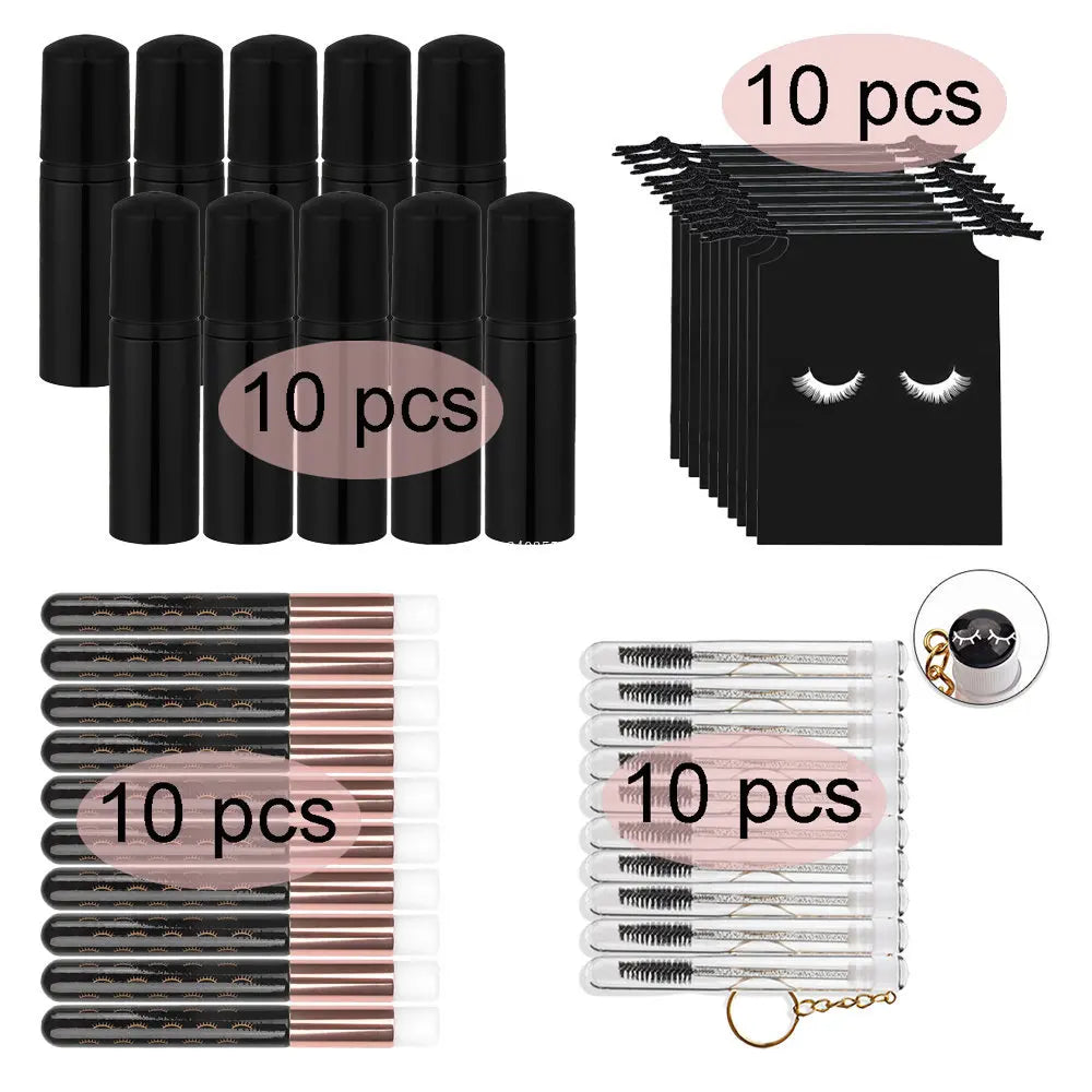 Grafting Eyelash Cleansing Kit 60ML Glossy Black Plastic Foam Pump Bottle Eyelash Grooming Brush Cleaning Bubbler Skincare Tools