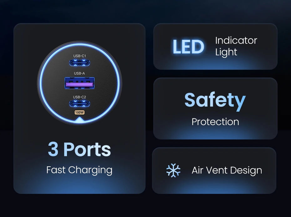 UGREEN 130W Car Charger Quick Charging PD3.0 Fast USB Type C Car Phone Charge For iPhone 14 13 Pro Max Laptops Tabet