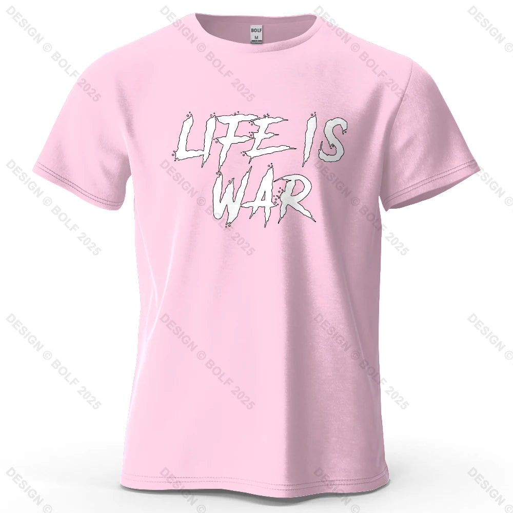 Men's Life Is War Graphic Short Sleeve T-Shirt 100% Cotton Breathable Printed Tops Tee for Women Summer Casual Sportswear