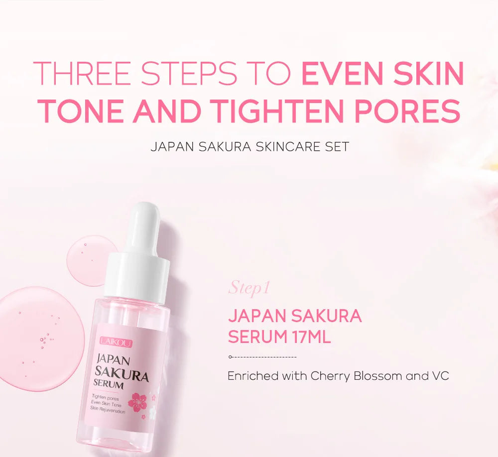 LAIKOU Sakura Skin Care Sets Facial Cleanser Face Cream Serum Toner Moisturizing Brightening Anti Wrinkles Kit