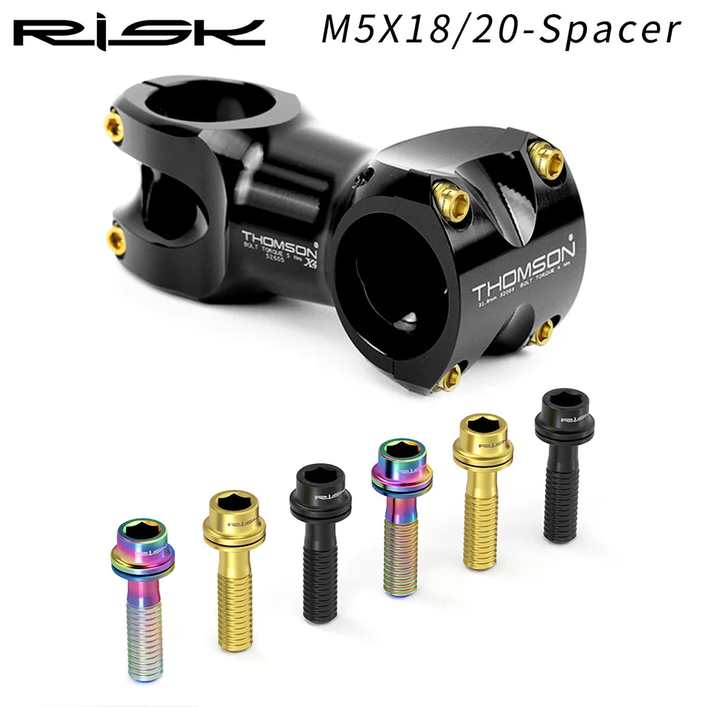 6pc RISK Ti Bolts With Washer M5x18/20mm Titanium Screw For MTB Road Bike Front Fork Bicycle Stem Fixed Bolt Cycling Accessories