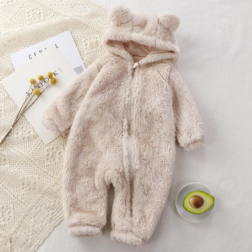 Winter Baby Clothes Cute Cartoon Bear Baby Rompers Pajamas Infant Boy Girls Animal Costume Zipper Jumpsuit 0-24 Months