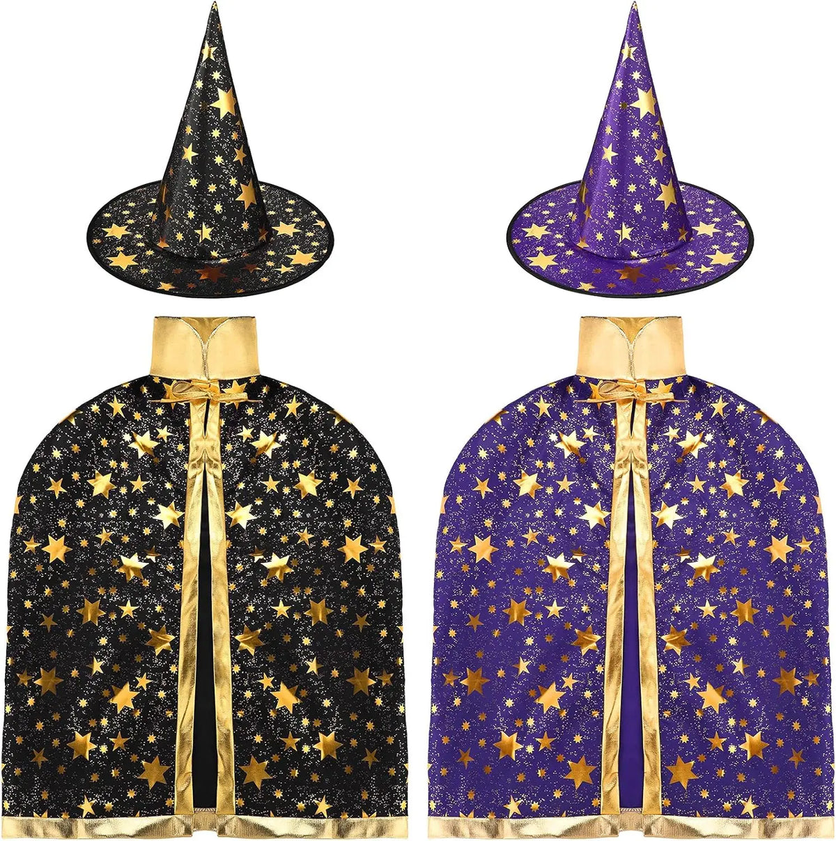2 Sets Kids Halloween Costumes Witch Cloak Witch Cape & Hat Children Dress up kit-Cosplay Party Accessories for 3-12 Years Kid