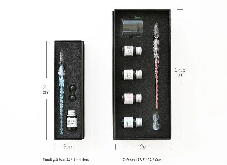 Embedded flower glass pen set, colored dipping pen, street vendor gift box, signature pen, glass pen gift