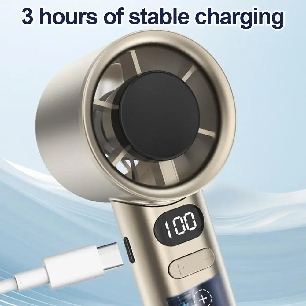 Portable Hand Fan , 120 Wind Speeds, Mini Bladeless Handheld Fan, USB Rechargeable Personal Highspeed Fans, Electric Eyelash Fan