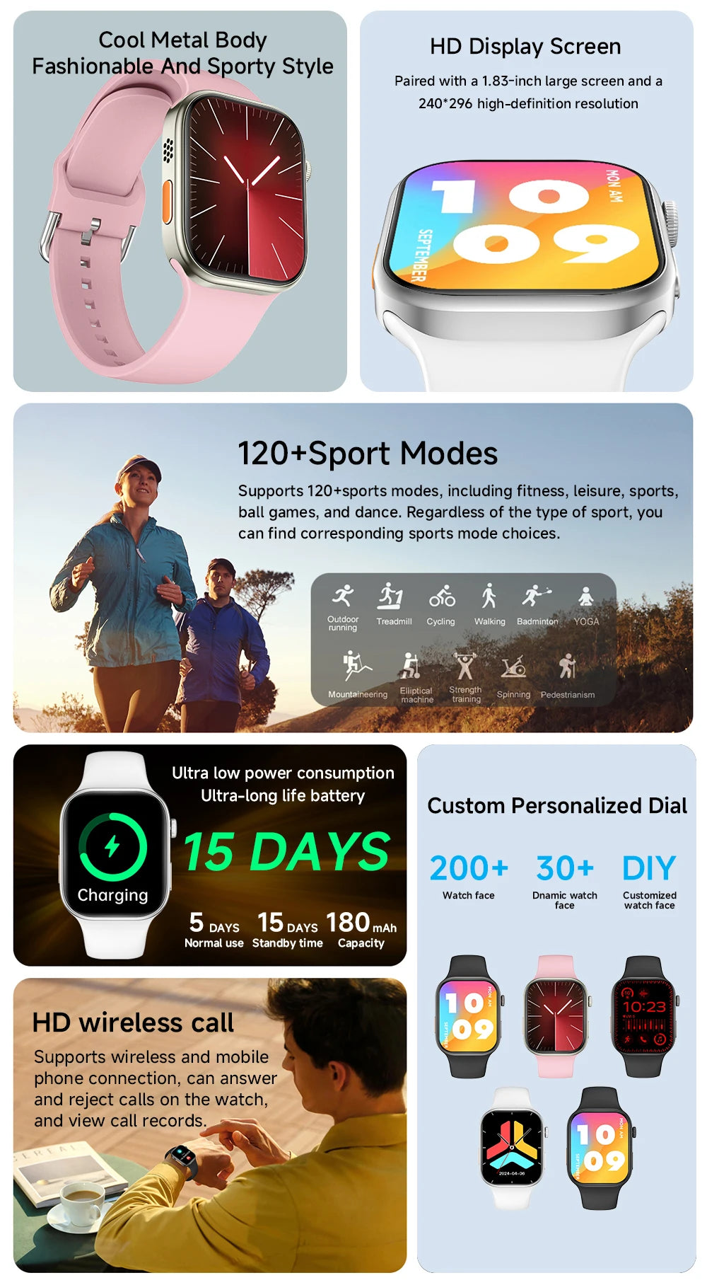 2025 Smart Watch 1.83" HD Screen Bluetooth Call Heart Rate Monitoring 120+ Sports Modes Waterproof for Men Woman Smartwatch Gift